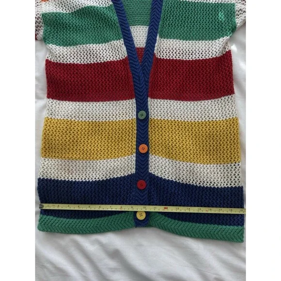 N.E.K. Northeast Knitters  Multi - Color Block Cardigan Sz M. Ramie/Cotton Blend - Picture 10 of 16